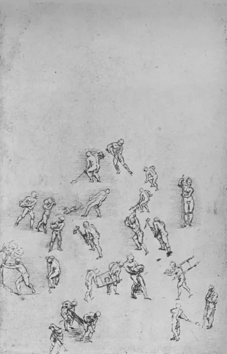Framed Print : Men Digging, Carrying Earth, Etc. c1480 (1945). Artist: Leonardo da Vinci