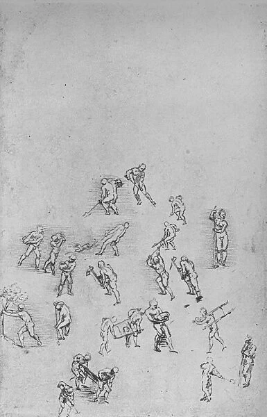 Men Digging, Carrying Earth, Etc. c1480 (1945). Artist: Leonardo da Vinci