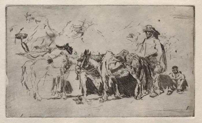 Framed Print : Men and Donkeys, Rome, 1880. Creator: Robert Frederick Blum (American, 1857-1903) Framed Print : Men and Donkeys, Rome, 1880. Creator: Robert Frederick Blum (American, 1857-1903)
