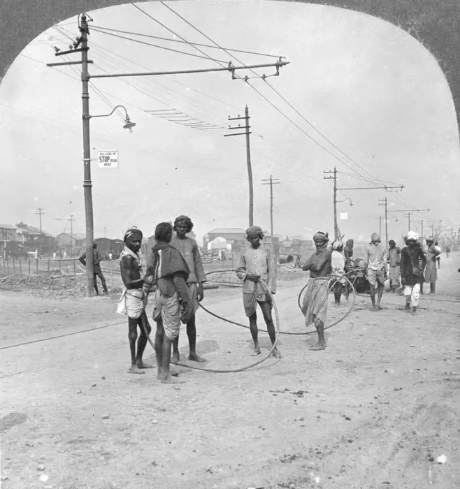Framed Print : Men about to draw a heavy load, Rangoon, Burma, 1908. Artist: Stereo Travel Co Framed Print : Men about to draw a heavy load, Rangoon, Burma, 1908. Artist: Stereo Travel Co