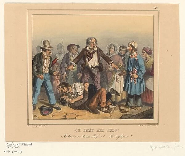 Men fighting, 1837. Creator: Clément Pruche