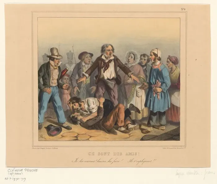 Framed Print : Men fighting, 1837. Creator: Clément Pruche Framed Print : Men fighting, 1837. Creator: Clément Pruche