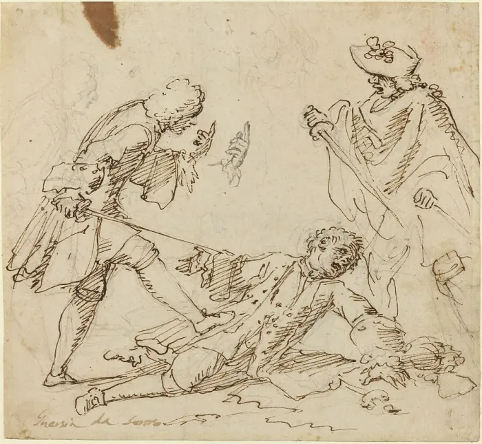 Framed Print : Three Men Fighting, c. 1700. Creator: Unknown Framed Print : Three Men Fighting, c. 1700. Creator: Unknown