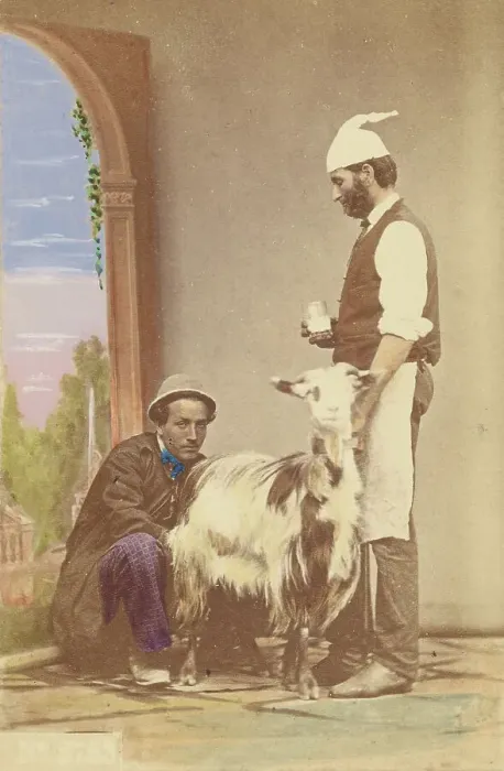 Framed Print : Two men and a goat, about 1865. Creator: Giorgio Sommer Framed Print : Two men and a goat, about 1865. Creator: Giorgio Sommer