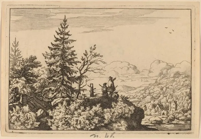 Framed Print : Two Men on a Hill, probably c. 1645 / 1656. Creator: Allart van Everdingen Framed Print : Two Men on a Hill, probably c. 1645 / 1656. Creator: Allart van Everdingen