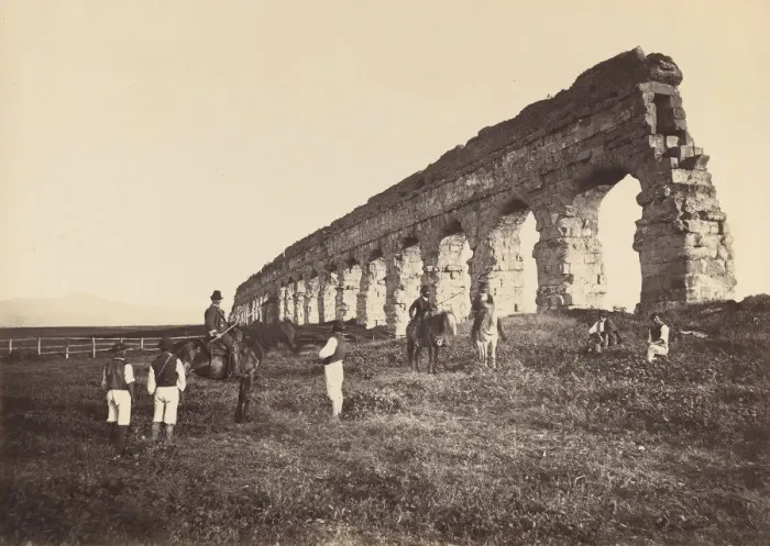 Framed Print : [Men on Horse by Roman Aqueduct], 1860s. Creator: Attributed to Altobelli & Molins