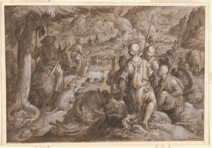 Framed Print : Men Hunting Ibexes with Hounds, 1578. Creator: Joannes Stradanus Framed Print : Men Hunting Ibexes with Hounds, 1578. Creator: Joannes Stradanus