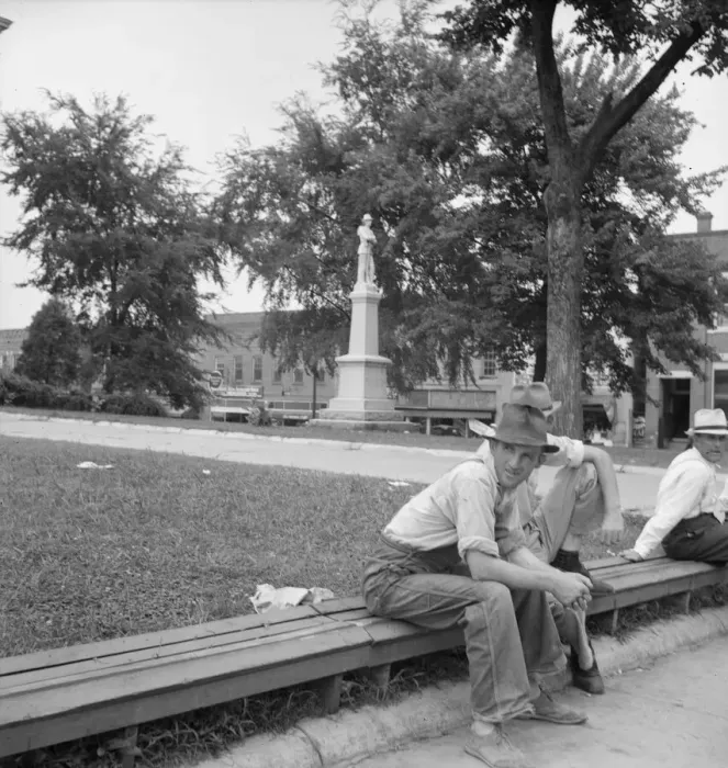 Framed Print : Men idling around the courthouse square, Roxboro, North Carolina, 1939. Creator: Dorothea Lange Framed Print : Men idling around the courthouse square, Roxboro, North Carolina, 1939. Creator: Dorothea Lange