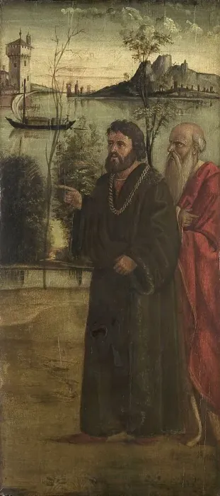 Framed Print : Two Men in a Landscape, c.1500. Creator: Anon Framed Print : Two Men in a Landscape, c.1500. Creator: Anon