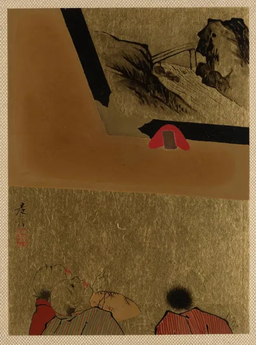 Framed Print : Three Men Looking at Framed Lacquer Drawing. Creator: Shibata Zeshin Framed Print : Three Men Looking at Framed Lacquer Drawing. Creator: Shibata Zeshin
