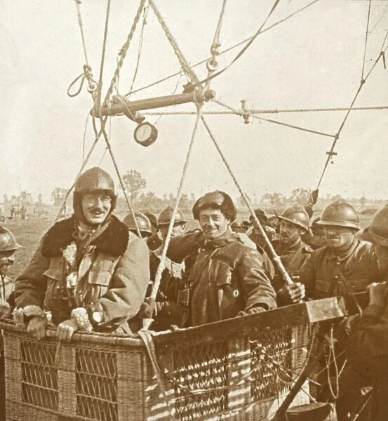 Men in observation balloon basket, c1914-c1918