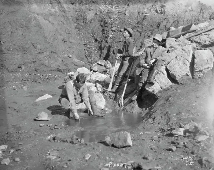 Framed Print : Men panning gold, between c1900 and 1927. Creator: Lomen Brothers Framed Print : Men panning gold, between c1900 and 1927. Creator: Lomen Brothers