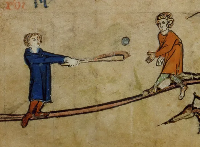 Framed Print : Men playing a ball game, c1301. Creator: Unknown Framed Print : Men playing a ball game, c1301. Creator: Unknown