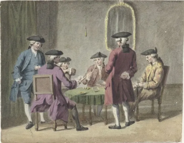 Framed Print : Men playing cards in an interior, 1735-1800. Creator: Pieter Louw Framed Print : Men playing cards in an interior, 1735-1800. Creator: Pieter Louw