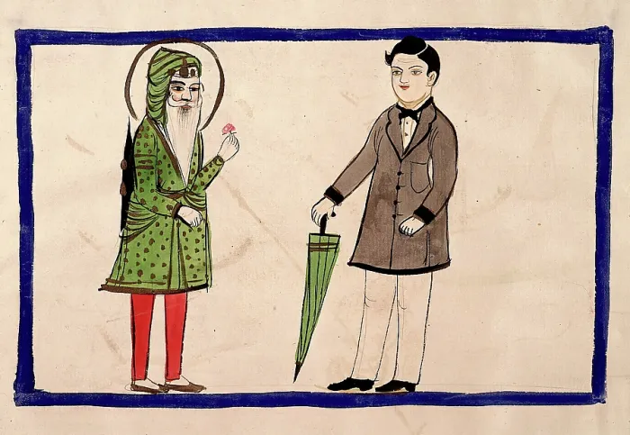 Framed Print : Two men, one in Punjabi dress, one in European dress. Creator: Unknown Framed Print : Two men, one in Punjabi dress, one in European dress. Creator: Unknown