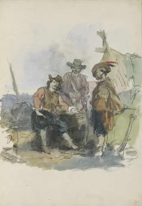 Framed Print : Three men on a quay, 1837-1881. Creator: Johannes van Hove Framed Print : Three men on a quay, 1837-1881. Creator: Johannes van Hove