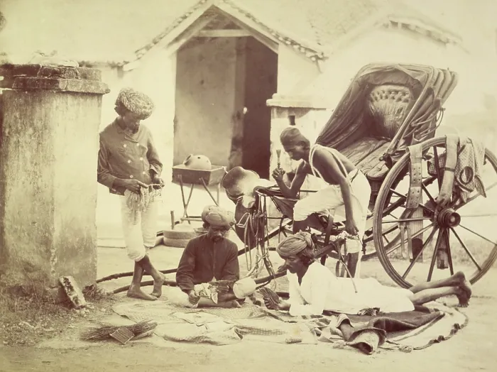 Framed Print : Four men and a rickshaw, India, 1873. Creator: Willoughby Wallace Hooper Framed Print : Four men and a rickshaw, India, 1873. Creator: Willoughby Wallace Hooper