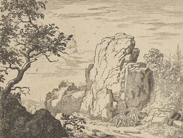 Two Men Seated at the Foot of a High Rock, 17th century. Creator: Allart van Everdingen