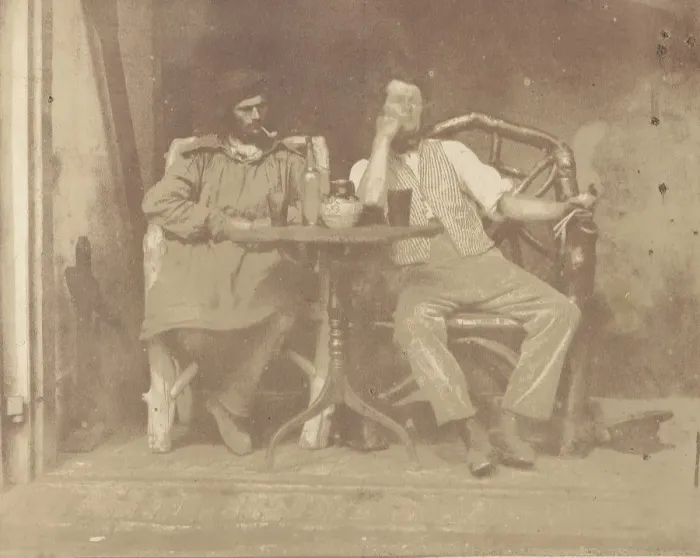Framed Print : Two Men Seated at a Table, 1850s. Creator: Unknown Framed Print : Two Men Seated at a Table, 1850s. Creator: Unknown