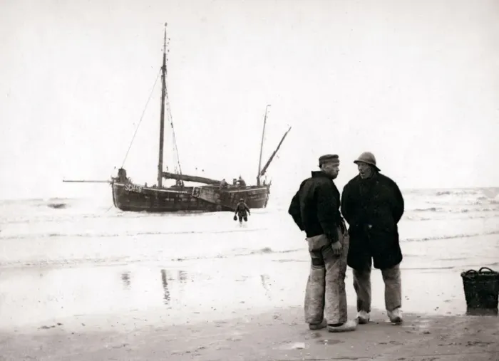Framed Print : Men on the shore, Scheveningen, Netherlands, 1898. Artist: James Batkin Framed Print : Men on the shore, Scheveningen, Netherlands, 1898. Artist: James Batkin