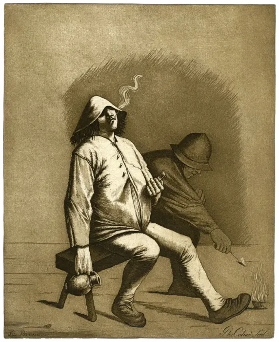 Framed Print : Two men sitting on a bench, c18th century. Artist: Calnie Framed Print : Two men sitting on a bench, c18th century. Artist: Calnie