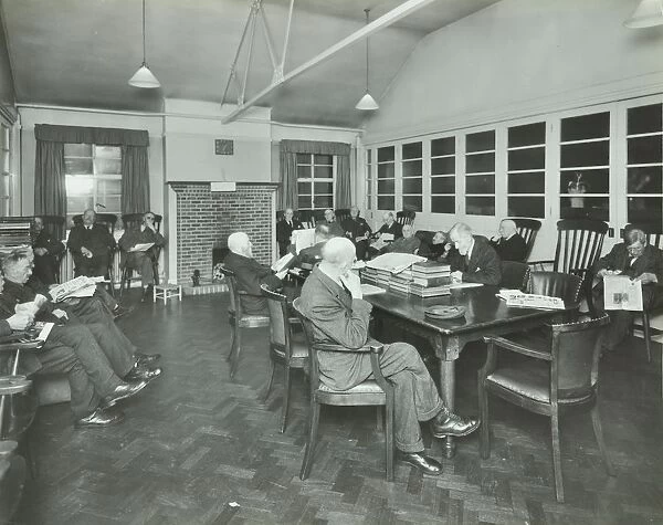 Men sitting in the library at Cedars Lodge old peoples home, Wandsworth, London, 1939