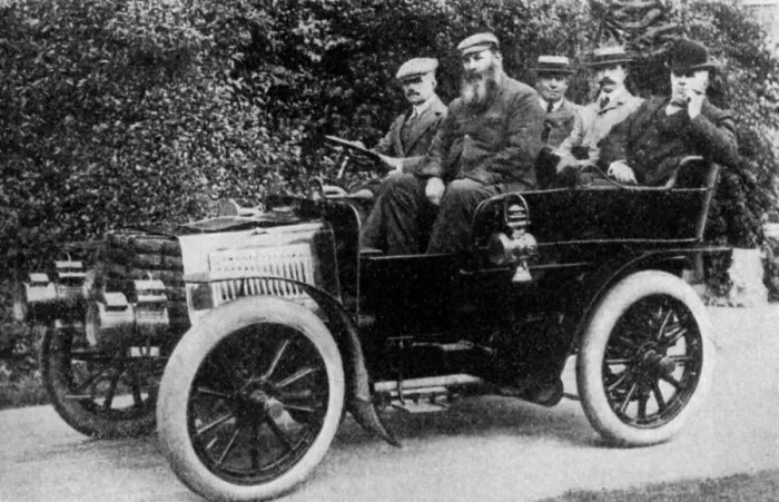 Framed Print : Five men sitting in a motor car, 1902 (1935) Framed Print : Five men sitting in a motor car, 1902 (1935)