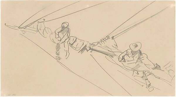 Men on a Spar, c. 1876. Creator: John Singer Sargent
