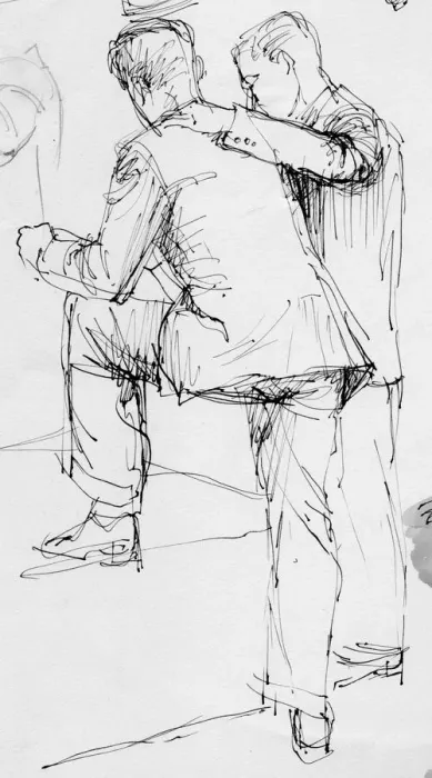 Framed Print : Two men standing, 1953. Creator: Shirley Markham Framed Print : Two men standing, 1953. Creator: Shirley Markham