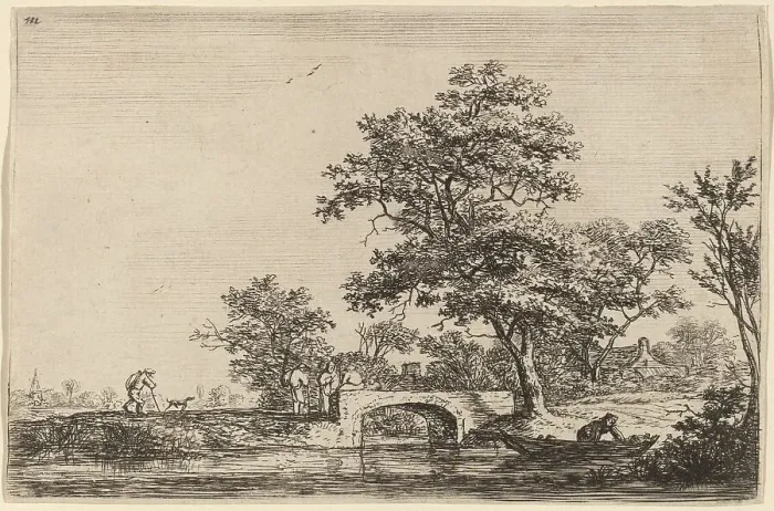 Framed Print : Four Men on a Stone Bridge. Creator: Anthonie Waterloo Framed Print : Four Men on a Stone Bridge. Creator: Anthonie Waterloo