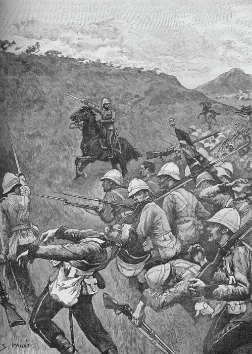 Framed Print : The Men Struggled On Through The Hail of Fire, 1902. Artist: Sidney E Paget Framed Print : The Men Struggled On Through The Hail of Fire, 1902. Artist: Sidney E Paget