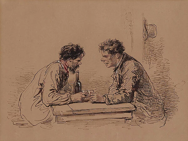 Two Men at a Table with Wine, c1859. Creator: Paul Gavarni