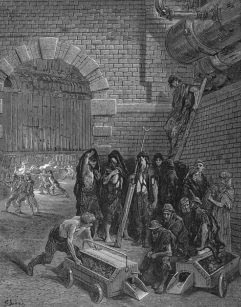 Men taking a break from charging the retorts, Lambeth Gasworks, 1872
