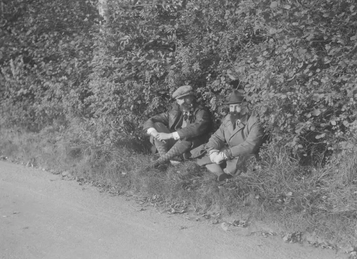 Framed Print : Two men taking a rest during the Bugatti Owners Club car treasure hunt, 25 October 1931 Framed Print : Two men taking a rest during the Bugatti Owners Club car treasure hunt, 25 October 1931