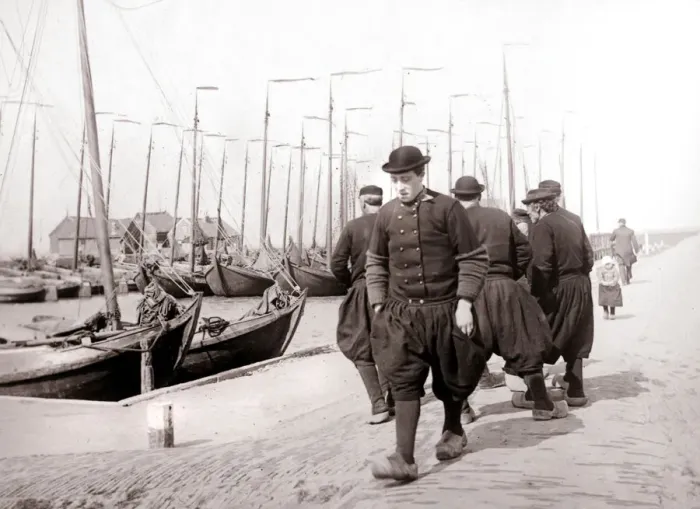 Framed Print : Men in traditional dress, Marken Island, Netherlands, 1898. Artist: James Batkin Framed Print : Men in traditional dress, Marken Island, Netherlands, 1898. Artist: James Batkin