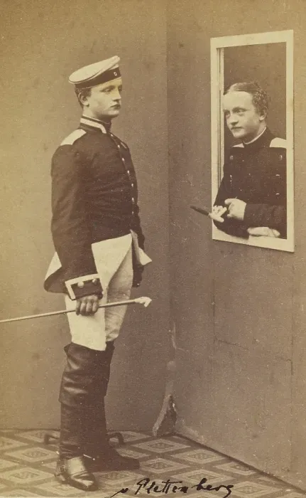 Framed Print : Two Men in Uniform, 1865-1870. Creator: Aug. Becker Framed Print : Two Men in Uniform, 1865-1870. Creator: Aug. Becker