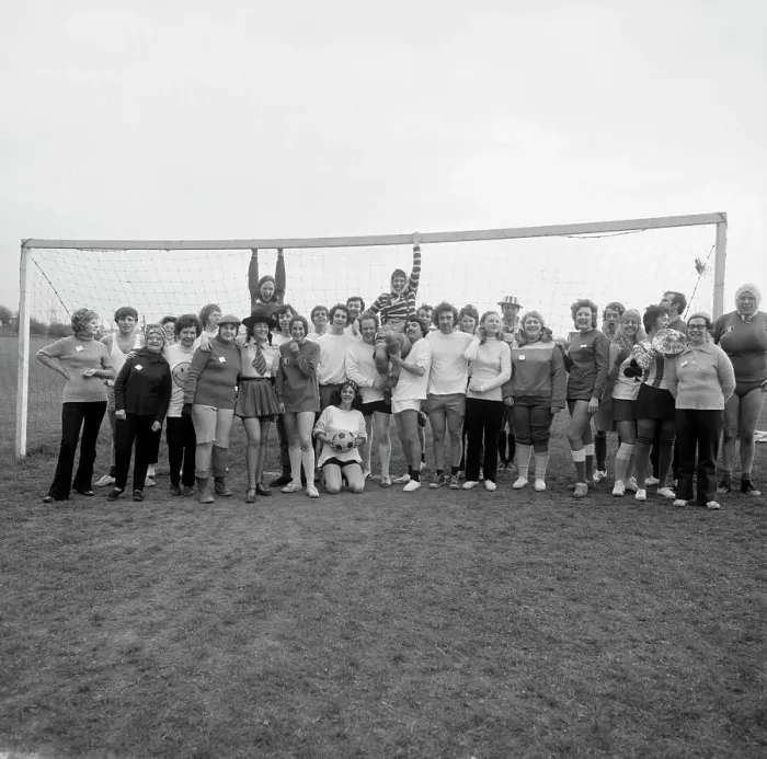 Framed Print : Men vs ladies football match, Doncaster, South Yorkshire, 1971. Artist: Michael Walters Framed Print : Men vs ladies football match, Doncaster, South Yorkshire, 1971. Artist: Michael Walters