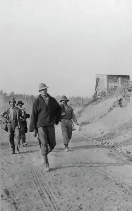 Framed Print : Men walking on dirt road, between c1900 and 1916. Creator: Unknown Framed Print : Men walking on dirt road, between c1900 and 1916. Creator: Unknown