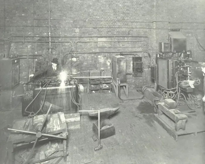 Framed Print : Men welding, Charlton Central Repair Depot, London, 1932 Framed Print : Men welding, Charlton Central Repair Depot, London, 1932