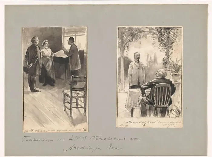 Framed Print : Men and wife with a desk and man on a terrace, in or before 1883-c.1904. Creator: Willem Wenckebach Framed Print : Men and wife with a desk and man on a terrace, in or before 1883-c.1904. Creator: Willem Wenckebach