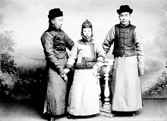 Framed Print : Two men and a woman of Asian appearance, 1880. Creator: Nikolai Nikolaevich Petrov Framed Print : Two men and a woman of Asian appearance, 1880. Creator: Nikolai Nikolaevich Petrov