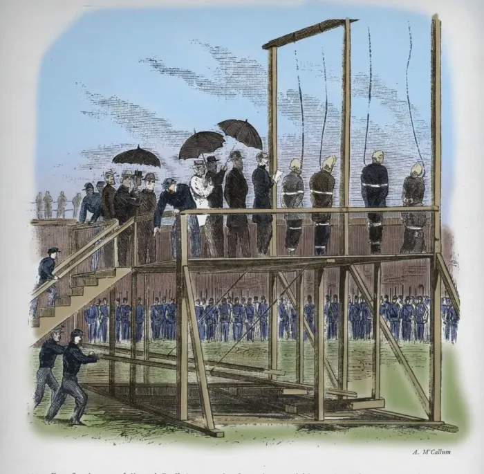 Framed Print : Three men and a woman hanged for the assassination of Lincoln, c1865, (1938) Framed Print : Three men and a woman hanged for the assassination of Lincoln, c1865, (1938)