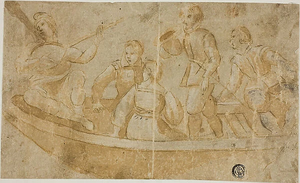 Three Men, Woman and Luteplayer in Boat, n.d. Creator: Unknown