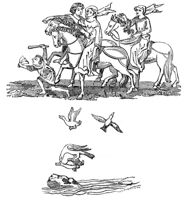 Framed Print : Men and Women in the act of Hawking, 14th century, (1833) Framed Print : Men and Women in the act of Hawking, 14th century, (1833)