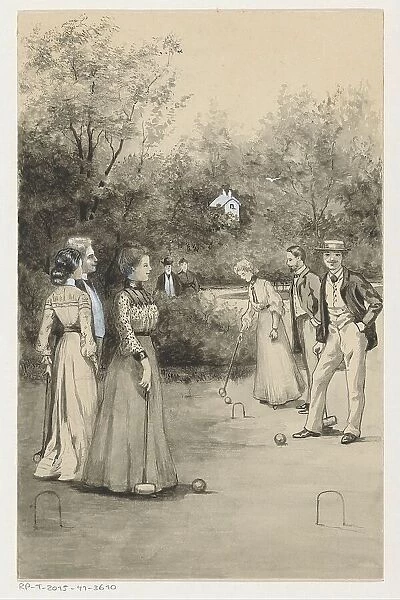 Men and women play croquet, 1905 or earlier. Creator: Anna Maria Kruijff