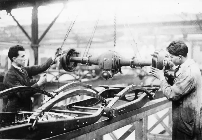 Framed Print : Two men at work on the production line, Cubitt factory, c1920-c1921 Framed Print : Two men at work on the production line, Cubitt factory, c1920-c1921