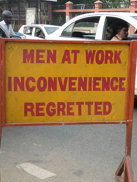 Men at work road sign in India, 2019. Creator: Unknown