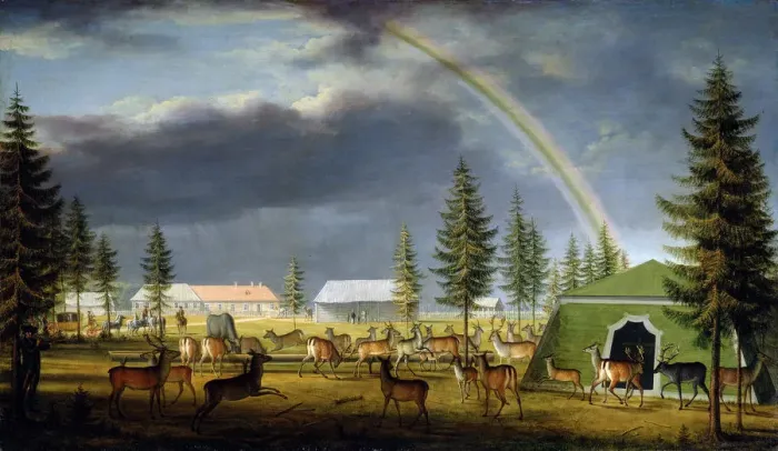 Framed Print : The Menagerie in the Gatchina Palace Park, 1792. Artist: Johann Jakob Mettenleiter Framed Print : The Menagerie in the Gatchina Palace Park, 1792. Artist: Johann Jakob Mettenleiter