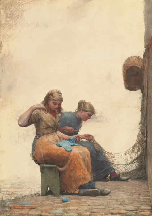 Framed Print : Mending the Nets, 1882. Creator: Winslow Homer Framed Print : Mending the Nets, 1882. Creator: Winslow Homer