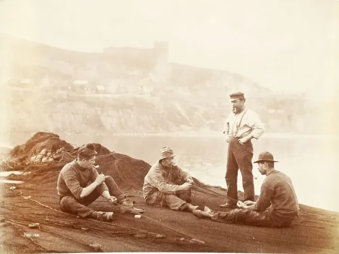 Framed Print : Mending The Nets, 1890. Creator: Frank Meadow Sutcliffe Framed Print : Mending The Nets, 1890. Creator: Frank Meadow Sutcliffe